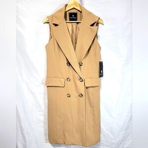 Bagatelle Double Breasted Collared Sleeveless Long Trench Vest OldMoney Classic